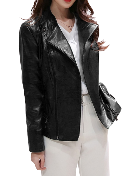 Womens Serene Genuine Lambskin Biker Leather Jacket