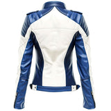 Women’s Classic Blue White Motorcycle Genuine Sheepskin leather jacket