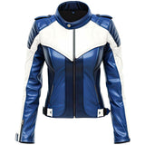 Women’s Classic Blue White Motorcycle Genuine Sheepskin leather jacket