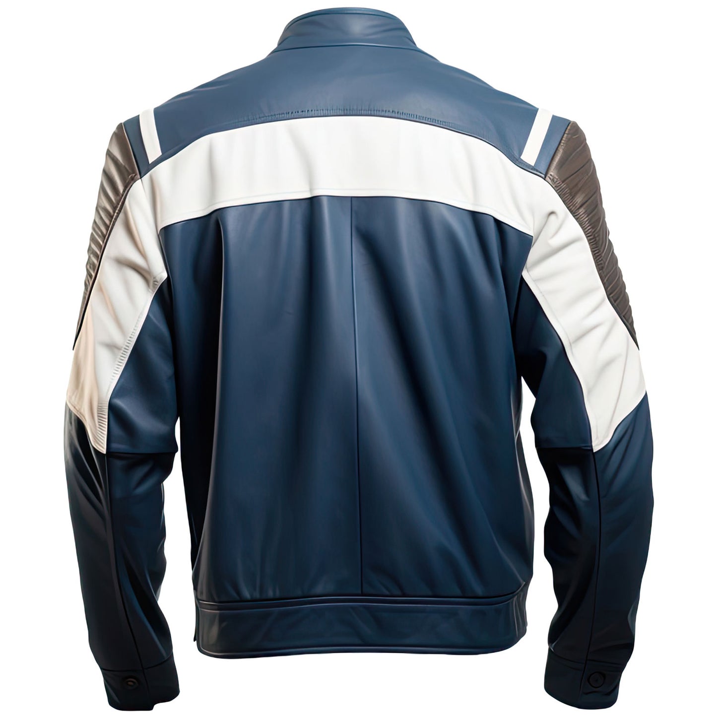 Men's Navy Blue Motorcycle Genuine Sheepskin Leather Jacket