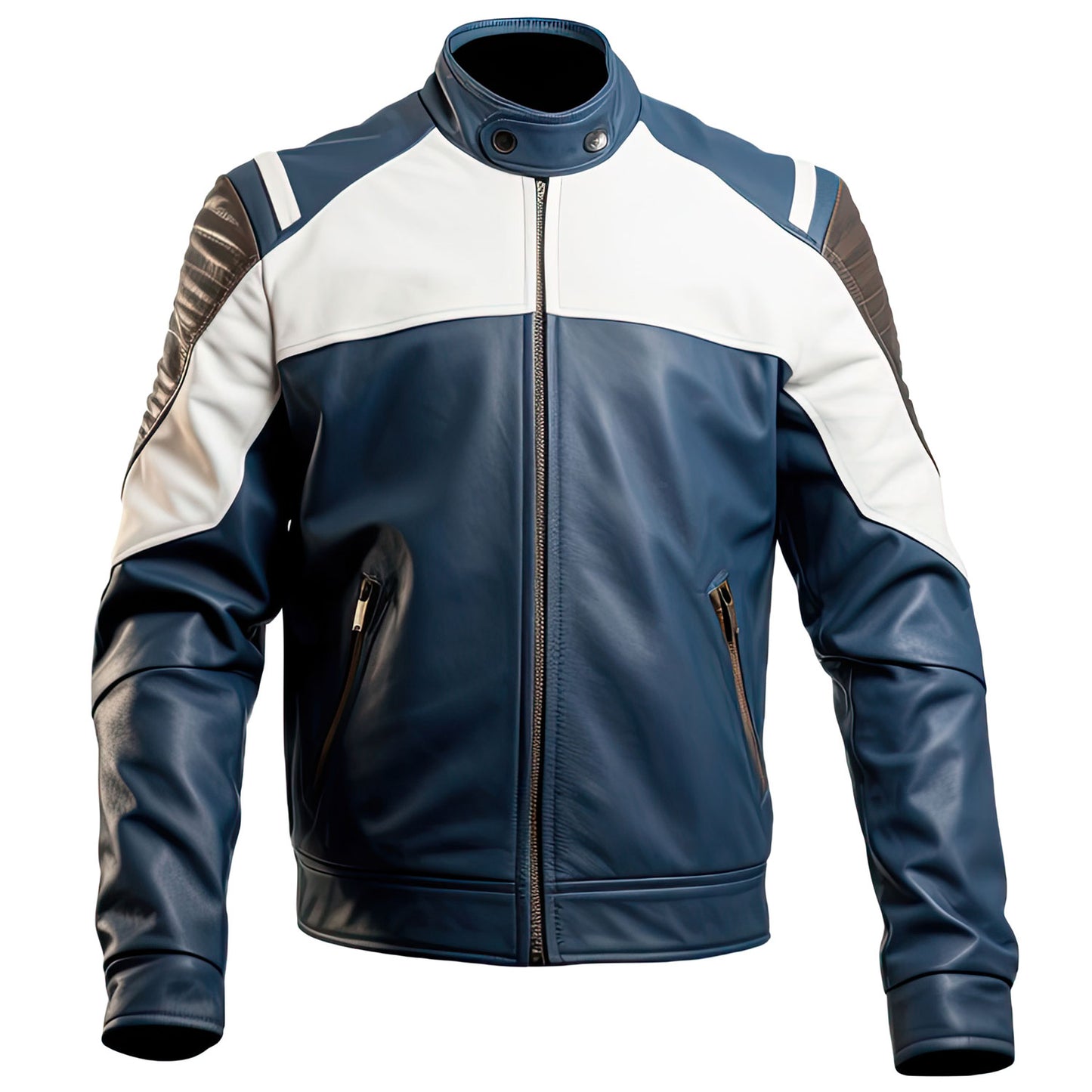 Men's Navy Blue Motorcycle Genuine Sheepskin Leather Jacket