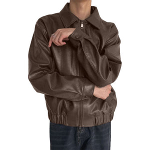 Men's Classic Brown Genuine Sheepskin Shirt Collar Leather Jacket