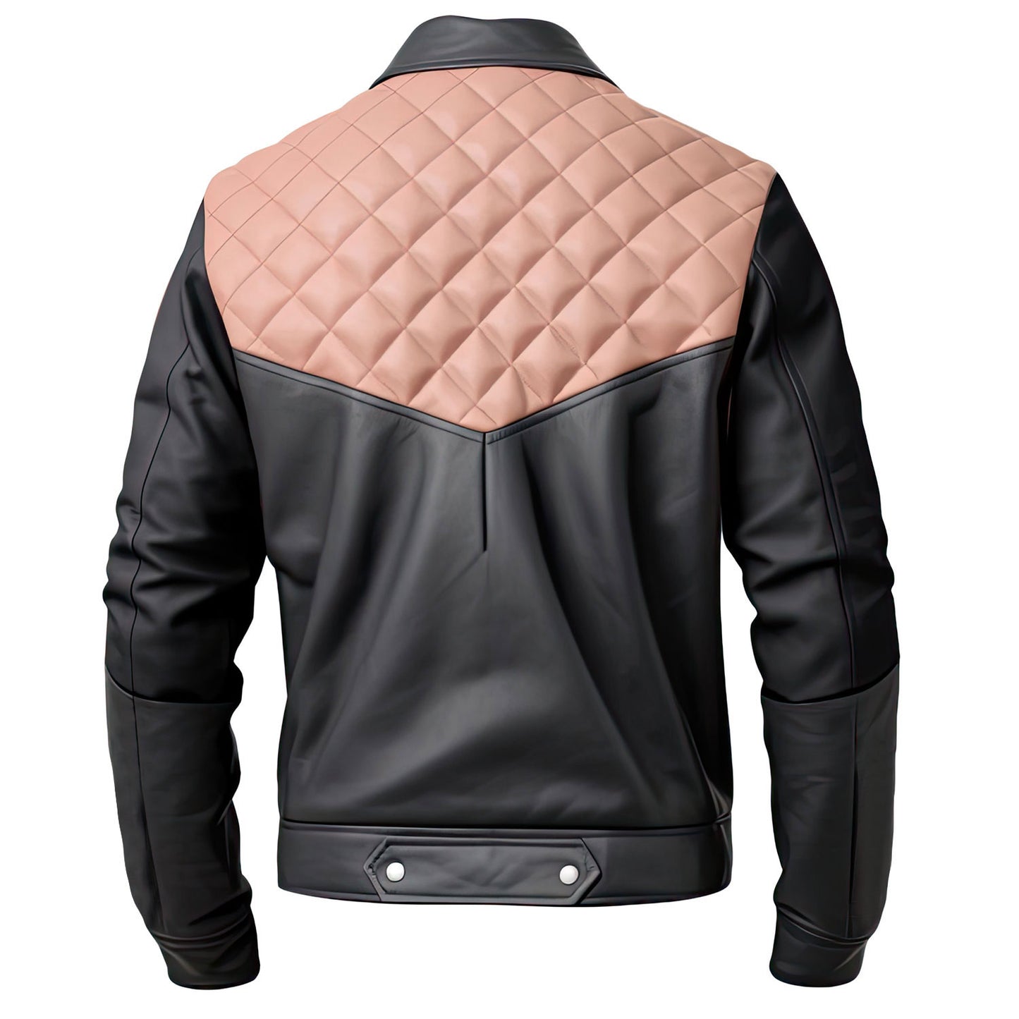 Men’s Pink Charcoal Grey Genuine Sheepskin Quilted Leather Jacket