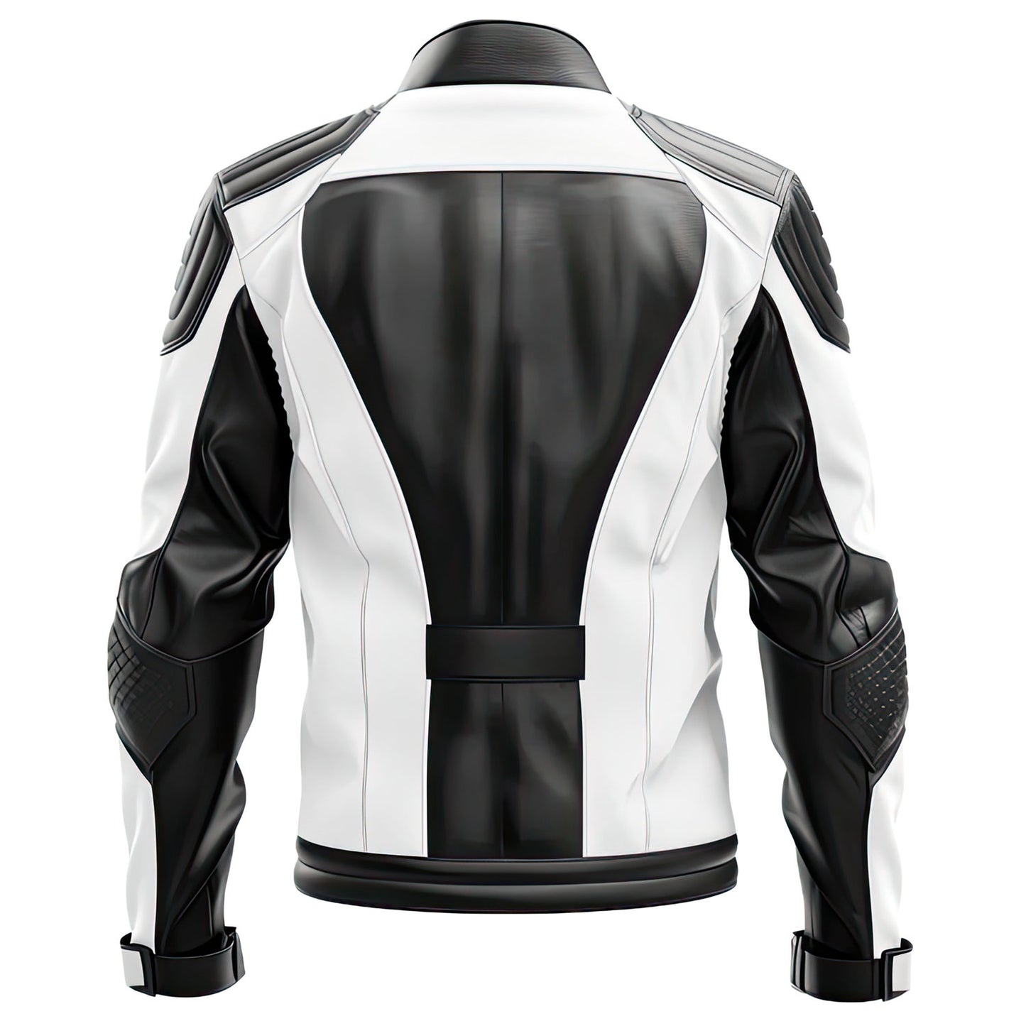Men’s White-Black Genuine Quilted Sheepskin Moto Leather Jacket