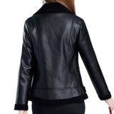 Women’s Black Bomber Faux Shearling Fur Premium Sheepskin Leather Jacket