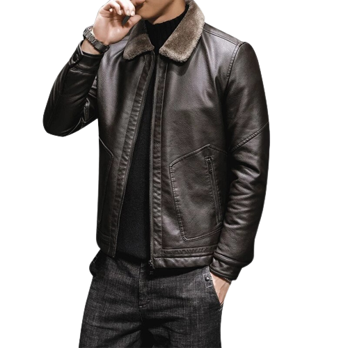 Mens Prime Genuine Lambskin Leather Faux Fur Lined Jacket