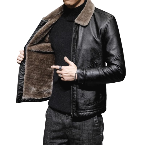 Mens Prime Genuine Lambskin Leather Faux Fur Lined Jacket