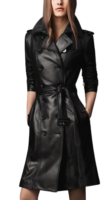 Womens Harmony Genuine Lambskin Leather Long Trench Coat